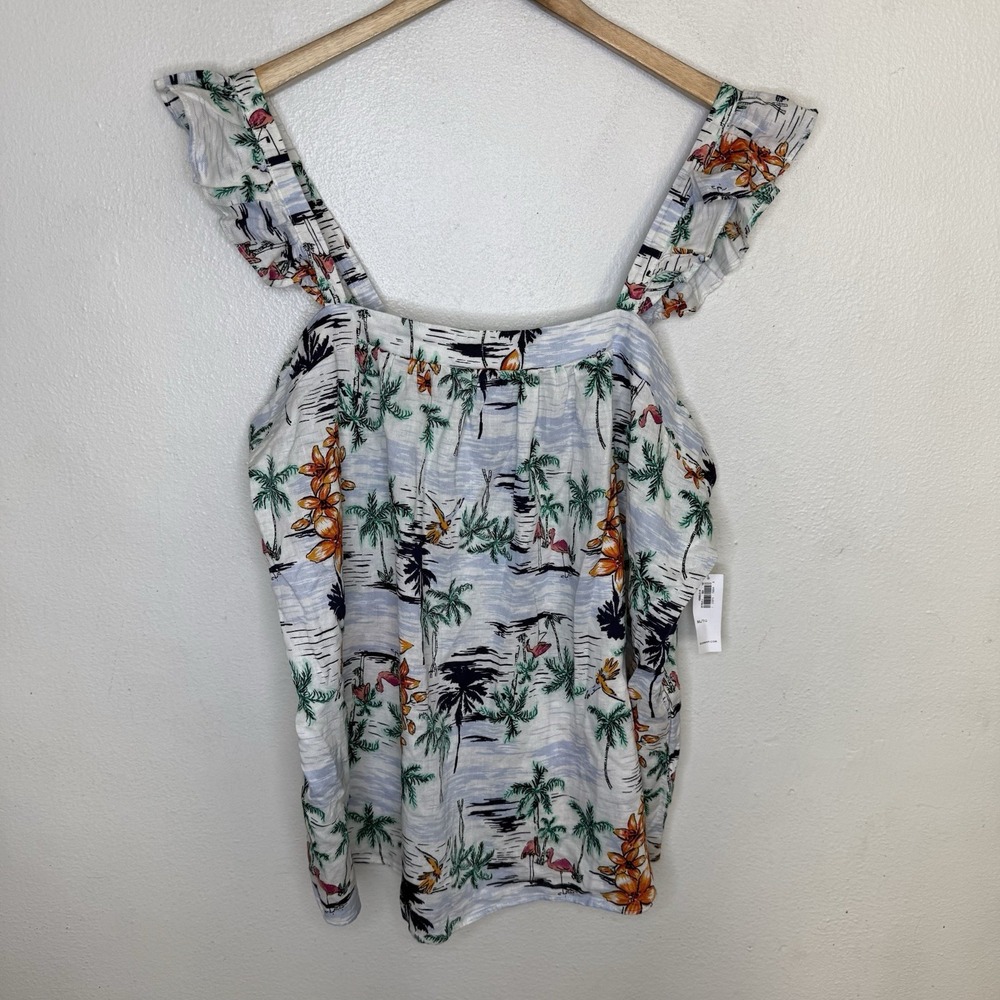 New Old Navy Scenic Tropical Ruffle Sleeve Tank Top Cotton Linen Women's XL